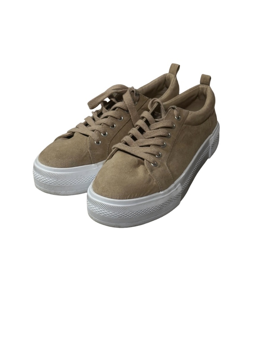 Women's Suede, Slightly Platform Sneakers - Brown & White